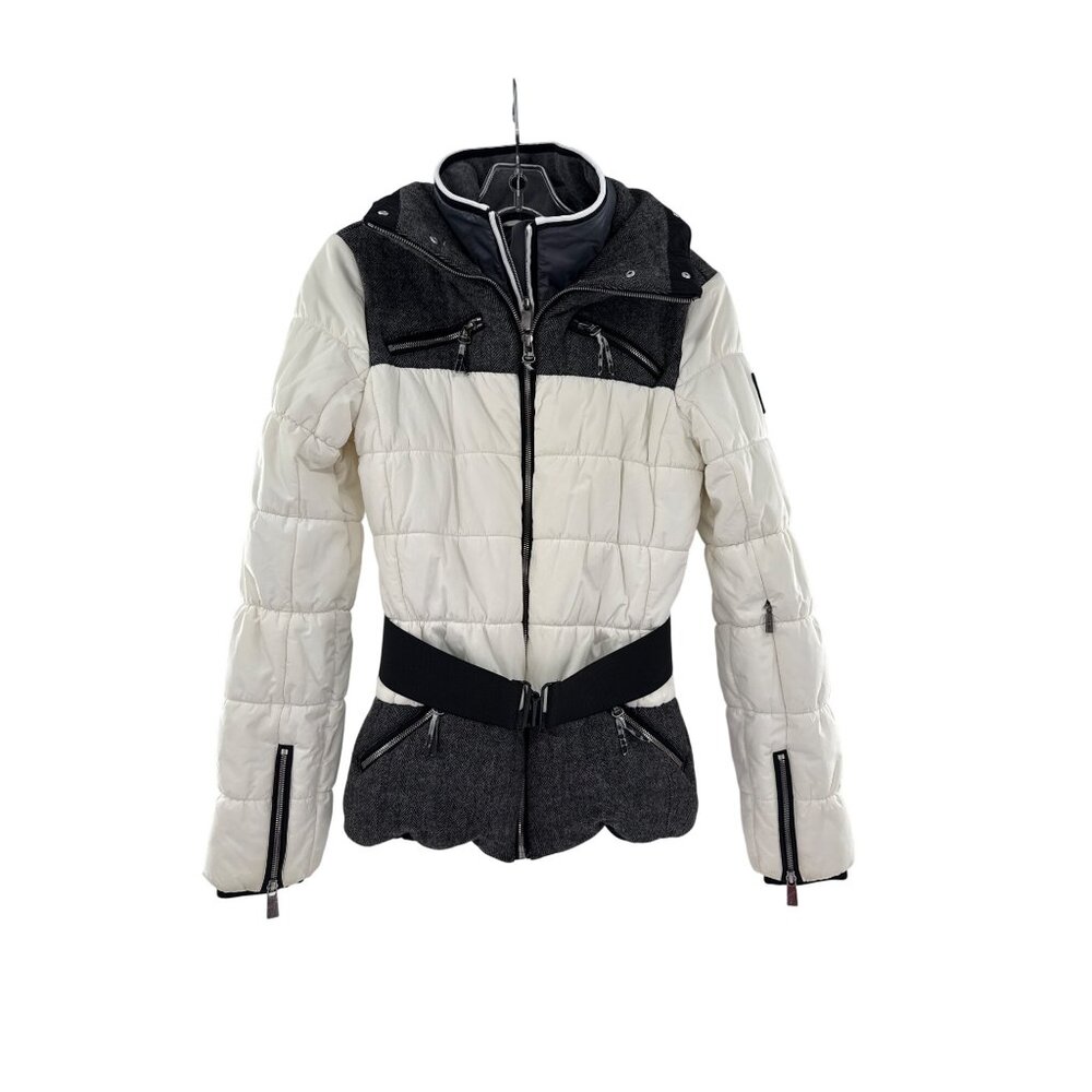 Toni Sailer Womens Puffer Jacket Belted Herringbone Size 34‎ no hood